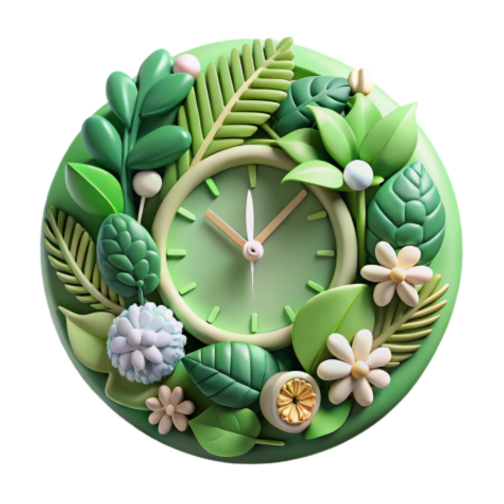 stunning minimalist Floral Clock A Green Timepiece high resolution png