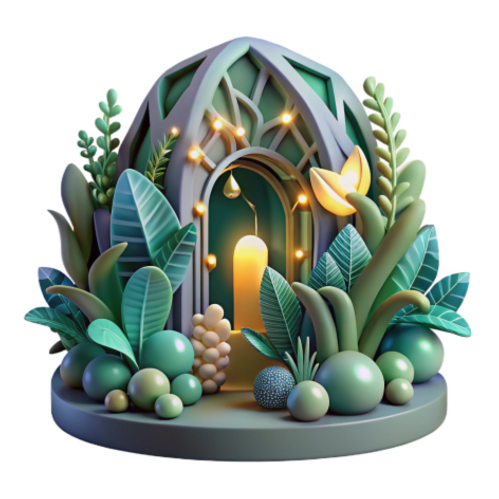 impressive contemporary Enchanted Garden Shrine 3D Render of a Mystical Grotto professional png