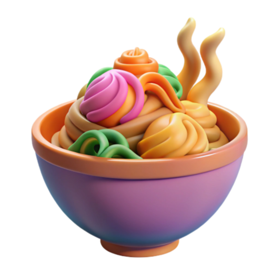 vibrant abstract Colorful Noodles in a Bowl A 3D Render original png
