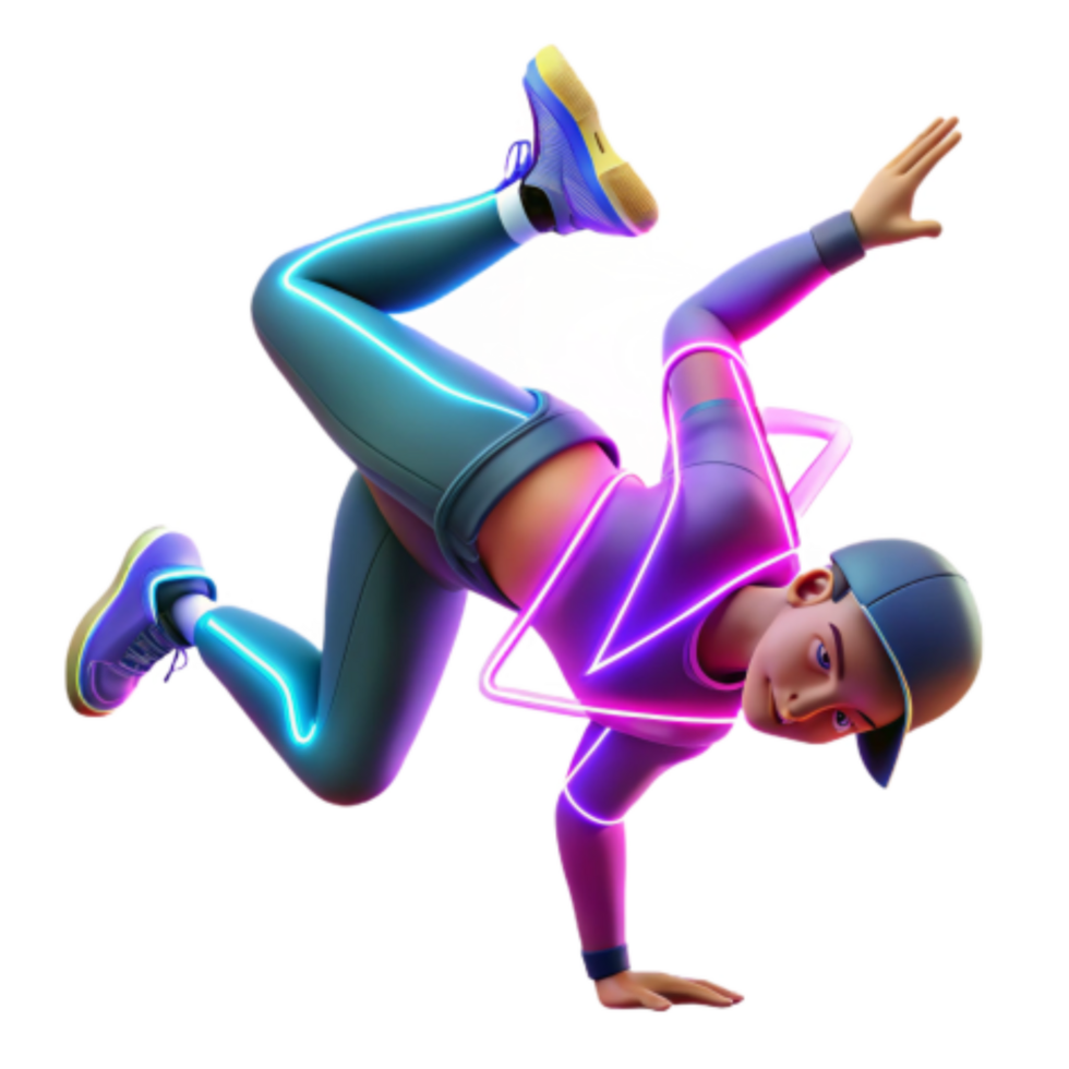 wonderful abstract Neon Breakdancer Dynamic 3D Dance Pose original png