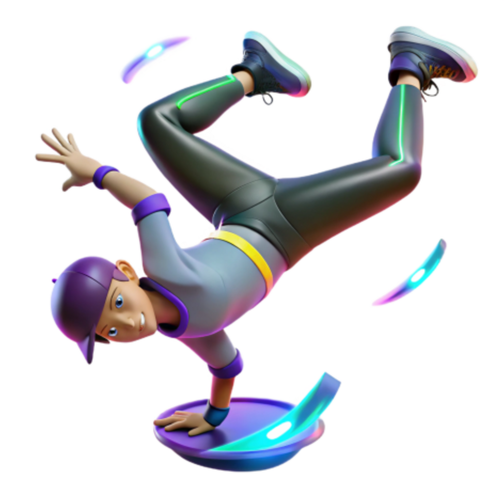 extraordinary rustic Dynamic 3D Breakdancer, Energetic Pose, Neon Effects 4K png
