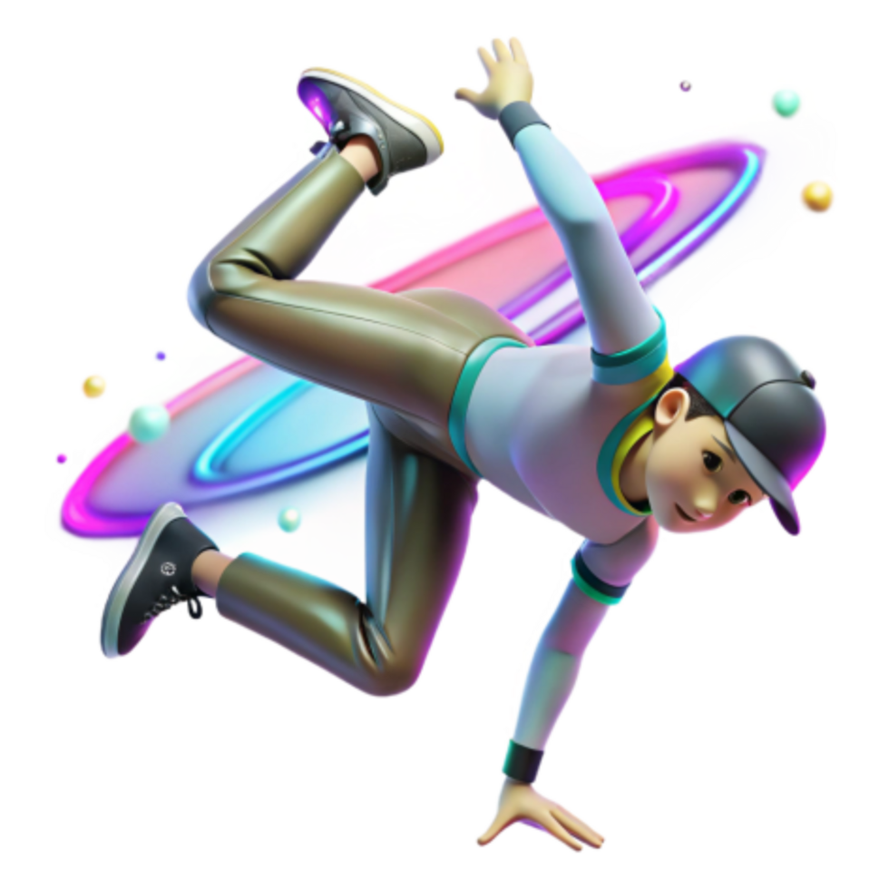 serene modern Dynamic 3D Dance Neon Galaxy Breakdancing 4K png