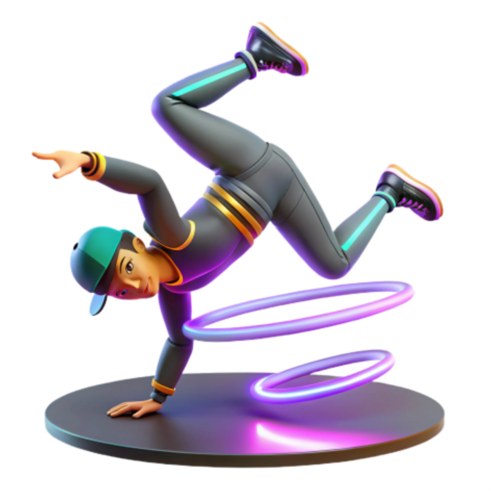 beautiful creative Dynamic 3D Breakdancer with Neon Lights 4K png
