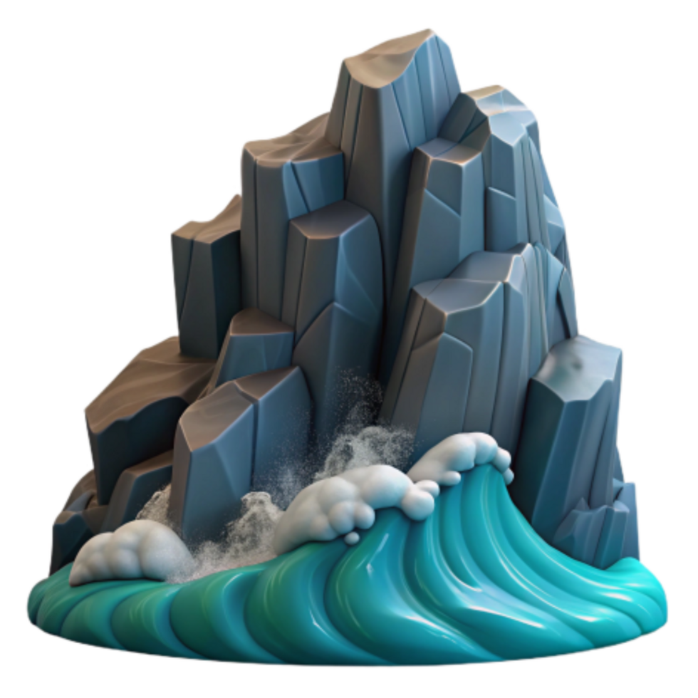 magnificent rustic Stylized 3D Model Ocean Waves Crashing Against Rocky Cliffs authentic png