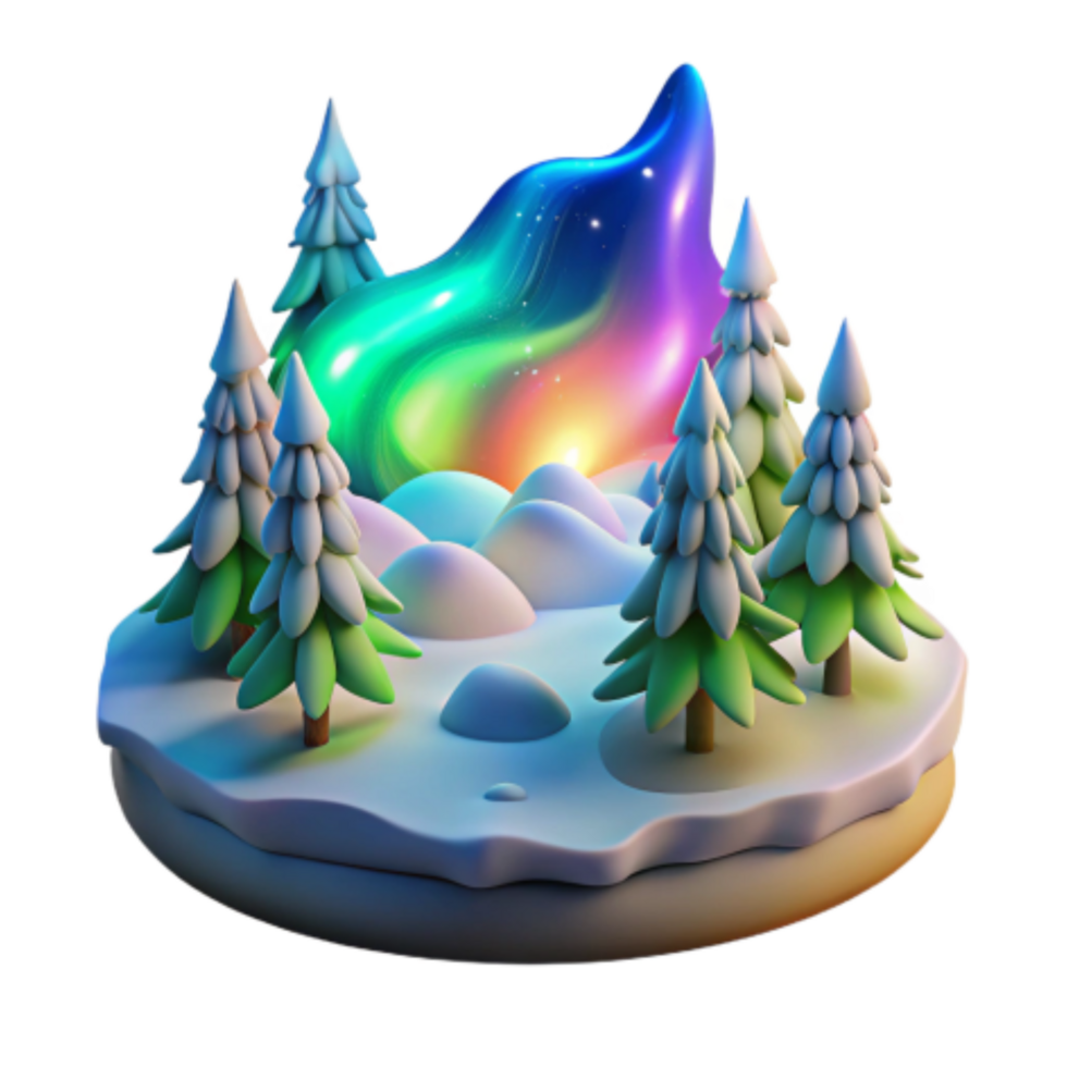 beautiful classic Winter Wonderland Aurora Borealis Snowy Forest premium png