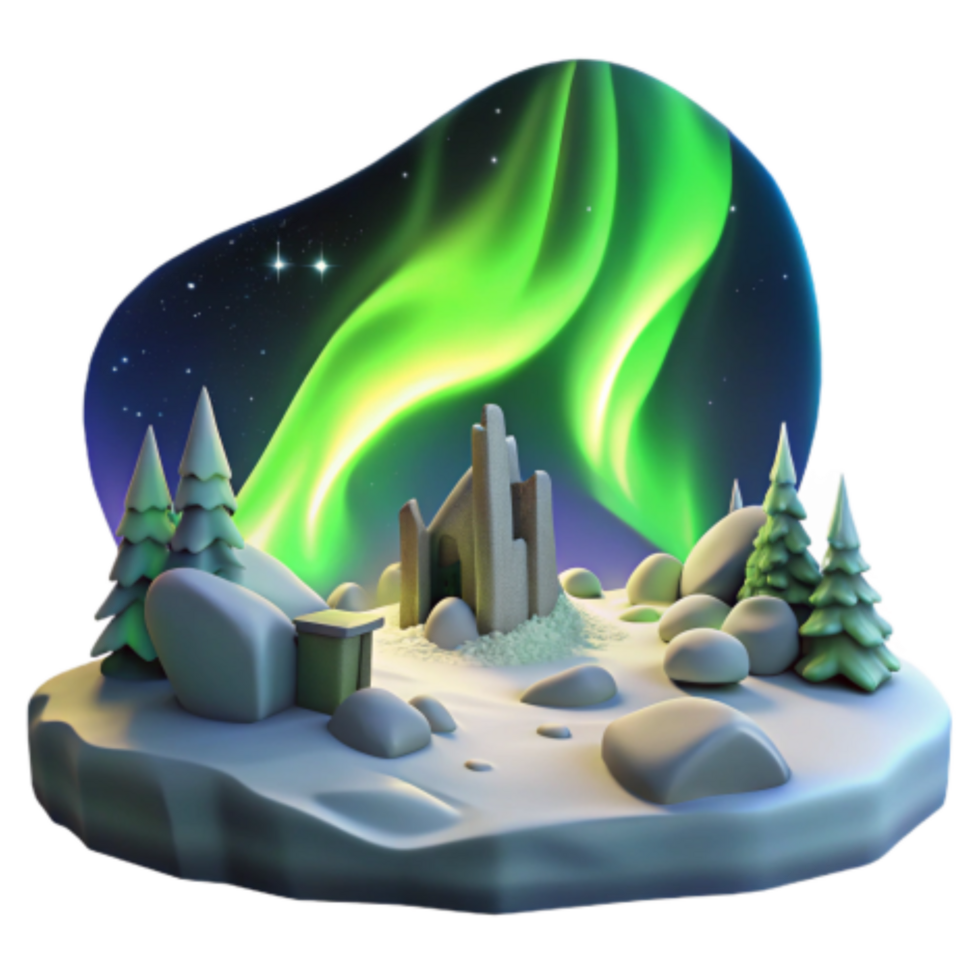 dramatic rustic Winter Wonderland Aurora Borealis Over Ancient Ruins professional png