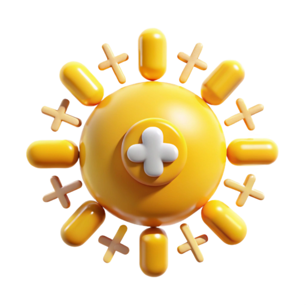 dramatic minimalist 3D Render Sun with Plus Icons, Health Concept professional png