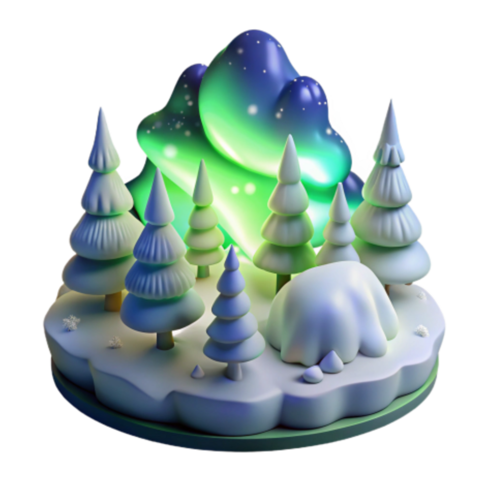 stunning abstract Enchanted Winter Forest with Aurora Borealis high quality png