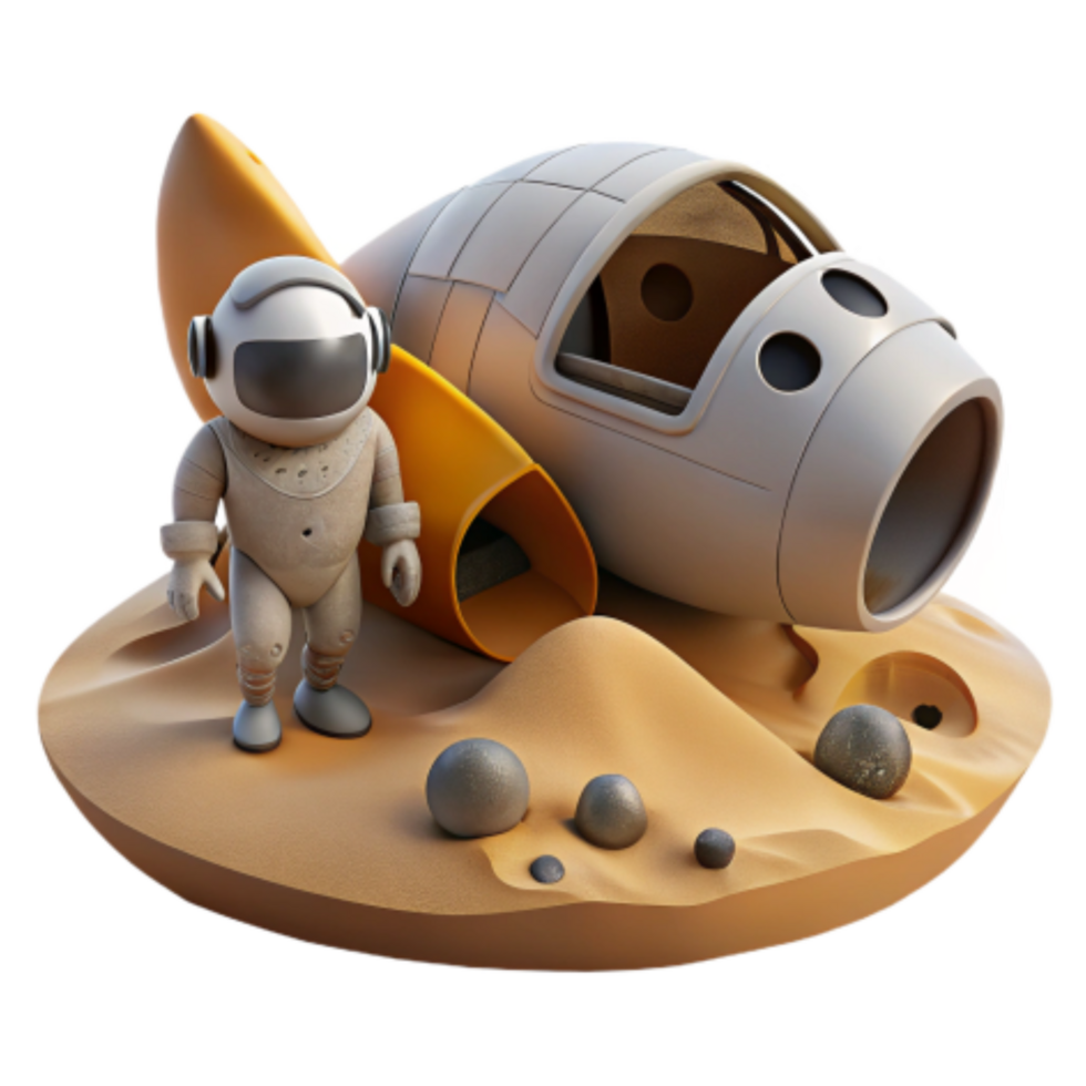 elegant traditional Astronaut on Desolate Planet near Crashed Spaceship premium png