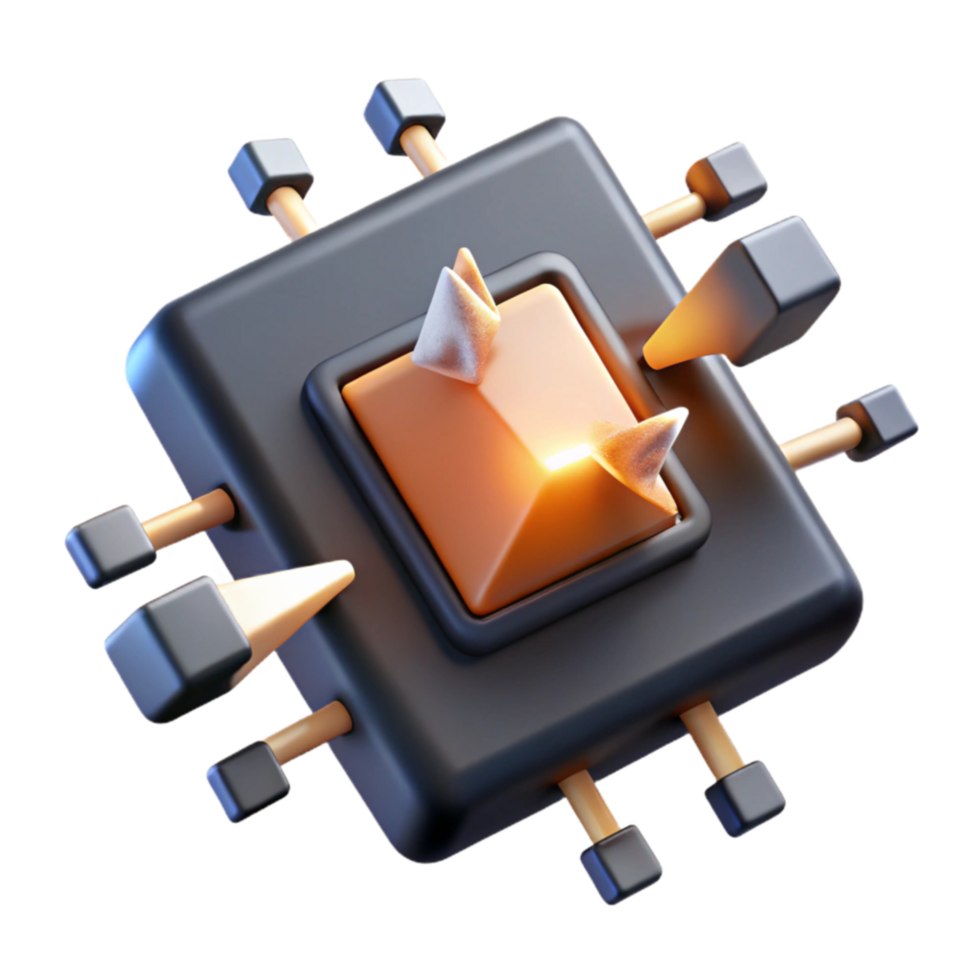 extraordinary classic Abstract 3D Render of Glowing Pyramid in Tech Chip detailed png