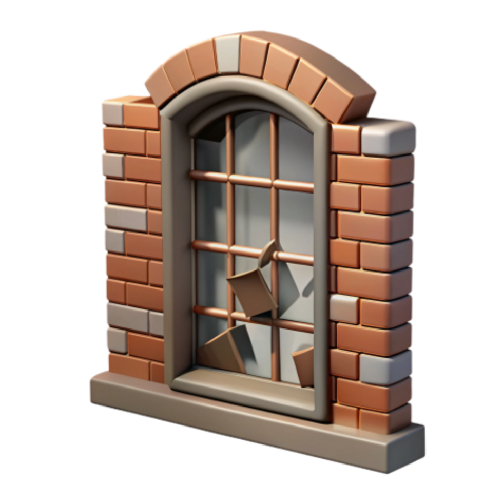 elegant minimalist Broken Window in Brick Wall 3D Render authentic png