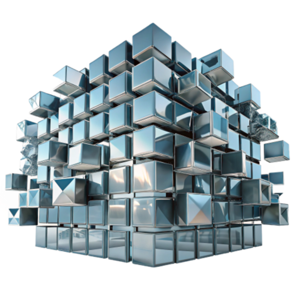 elegant classic Abstract Metallic Cube Structure 3D Render of Interlocking Blocks high resolution png