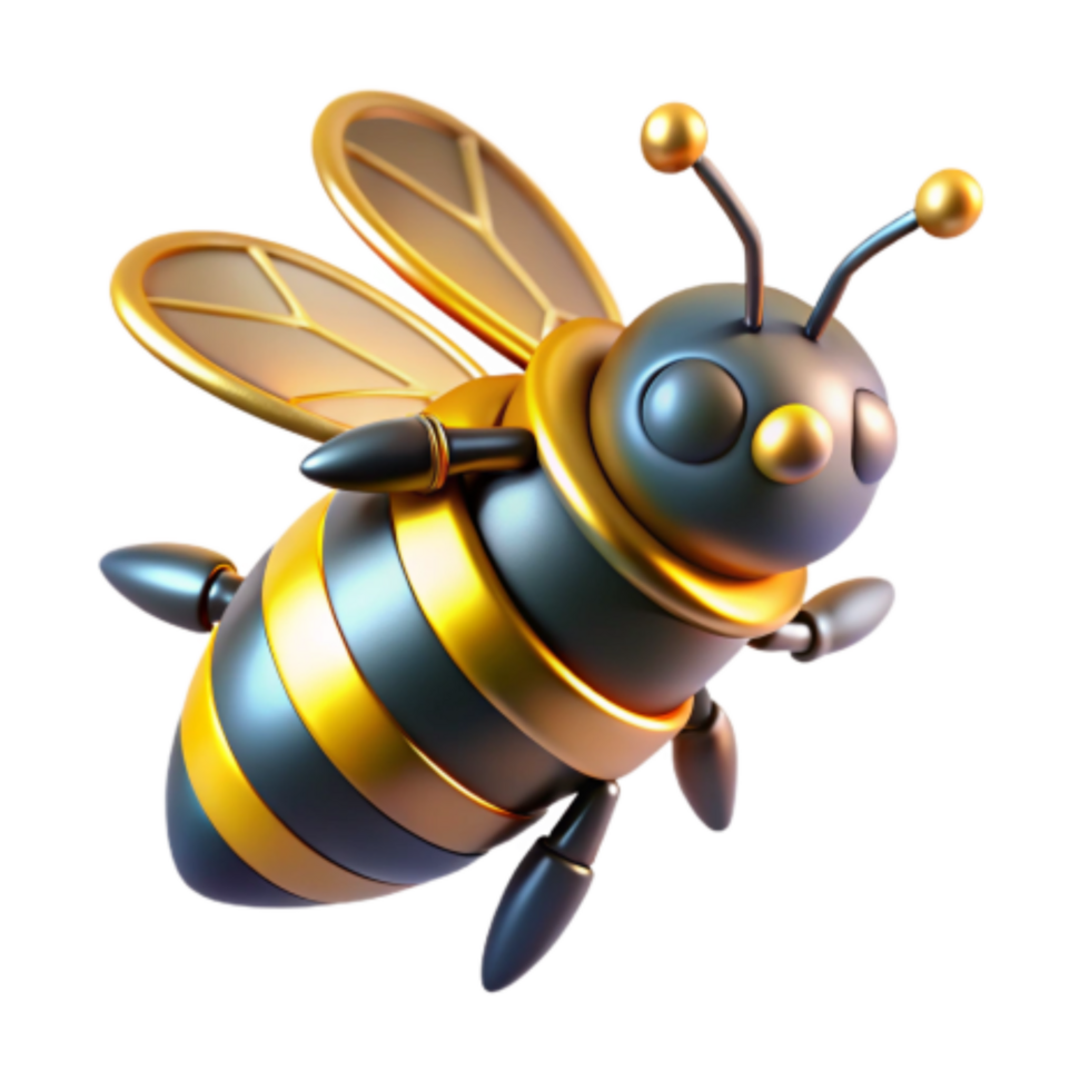 beautiful abstract Metallic Bee 3D Render of a Robotic Insect genuine png