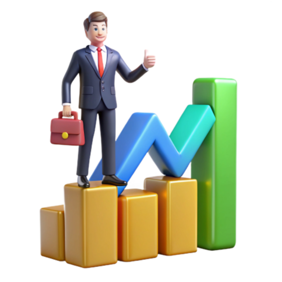 vibrant vintage Businessman Climbing Growth Chart Success, Progress, and Achievement original png