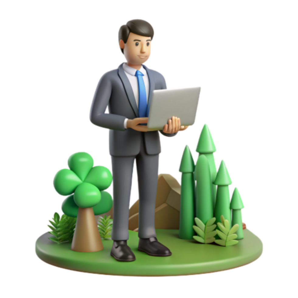 vibrant modern Businessman Using Laptop in Nature authentic png