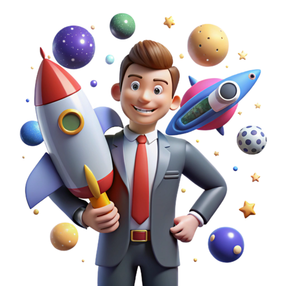 serene abstract Businessman Holding Rocket Space Age Success original png