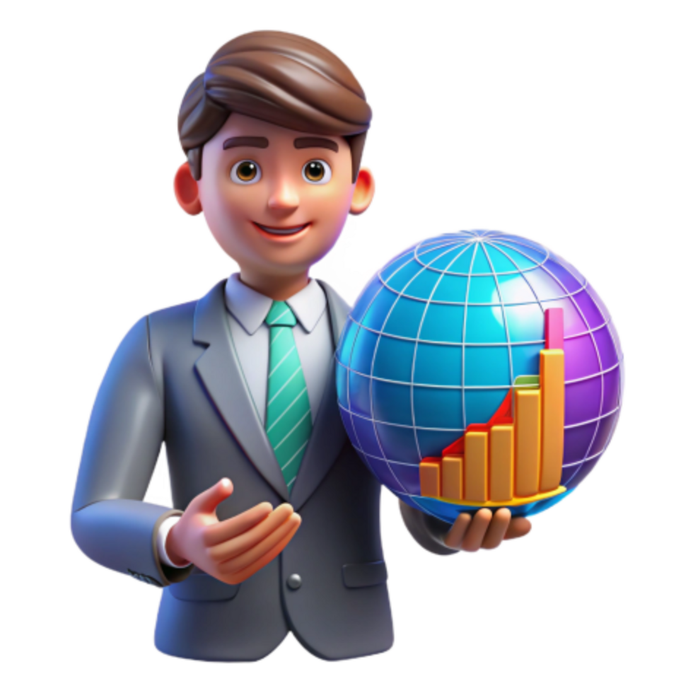 elegant vintage Global Growth Businessman Holding a Graph on a World Globe authentic png