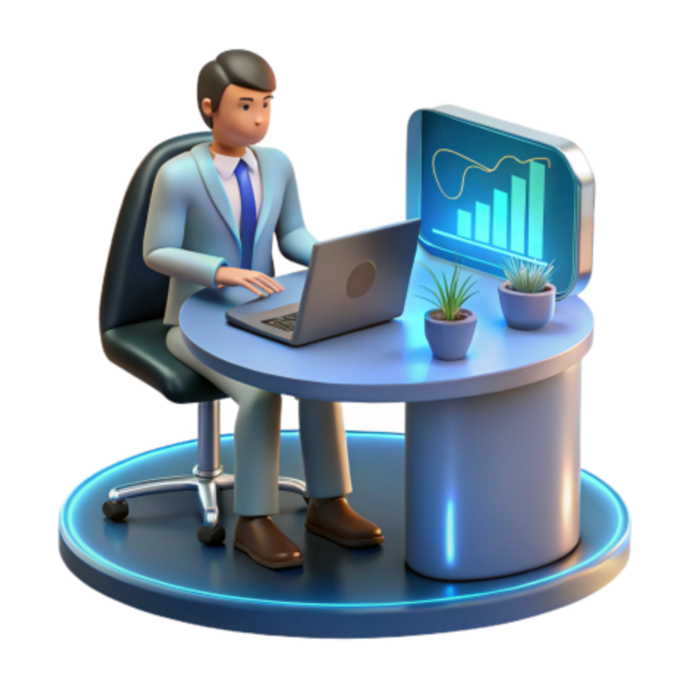 vibrant traditional Businessman Analyzing Data on Laptop authentic png