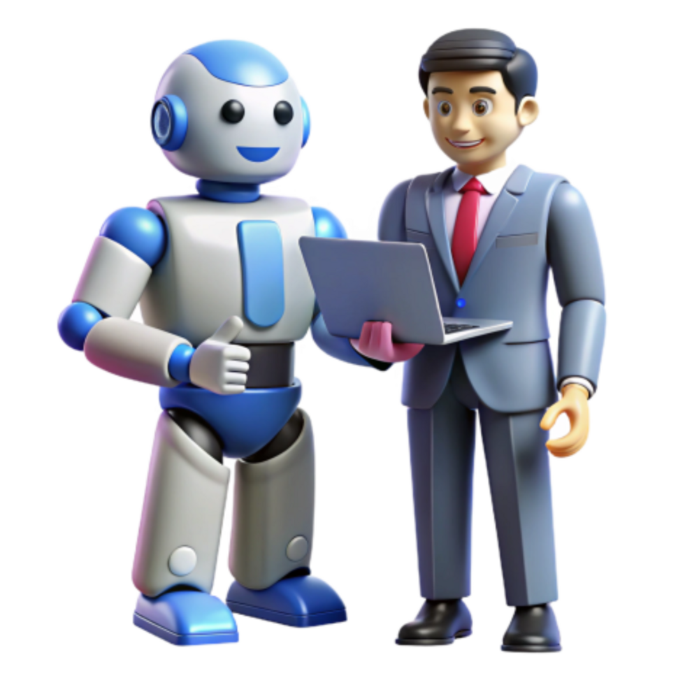 dramatic classic Robot and Businessman Future of Work Collaboration exclusive png