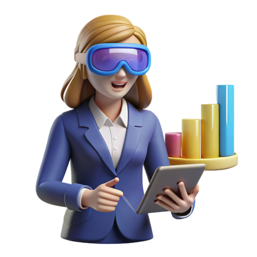 serene creative Businesswoman Analyzing Data with Tablet and Chart authentic png