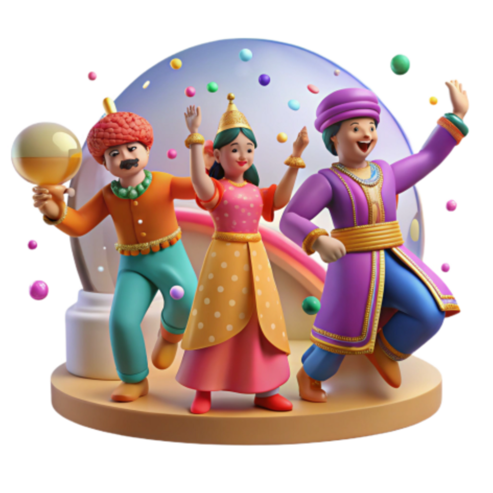 vibrant abstract Festival Fun Colorful Celebration 3D Characters high resolution png