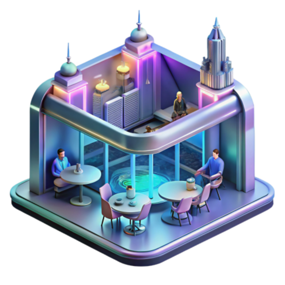 beautiful contemporary Futuristic Cafe Metaverse Dining Experience high quality png