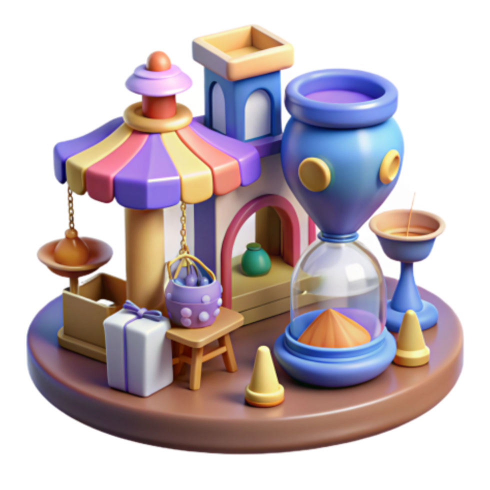 vibrant rustic Whimsical 3D Render of a Fantasy Market Stall 4K png
