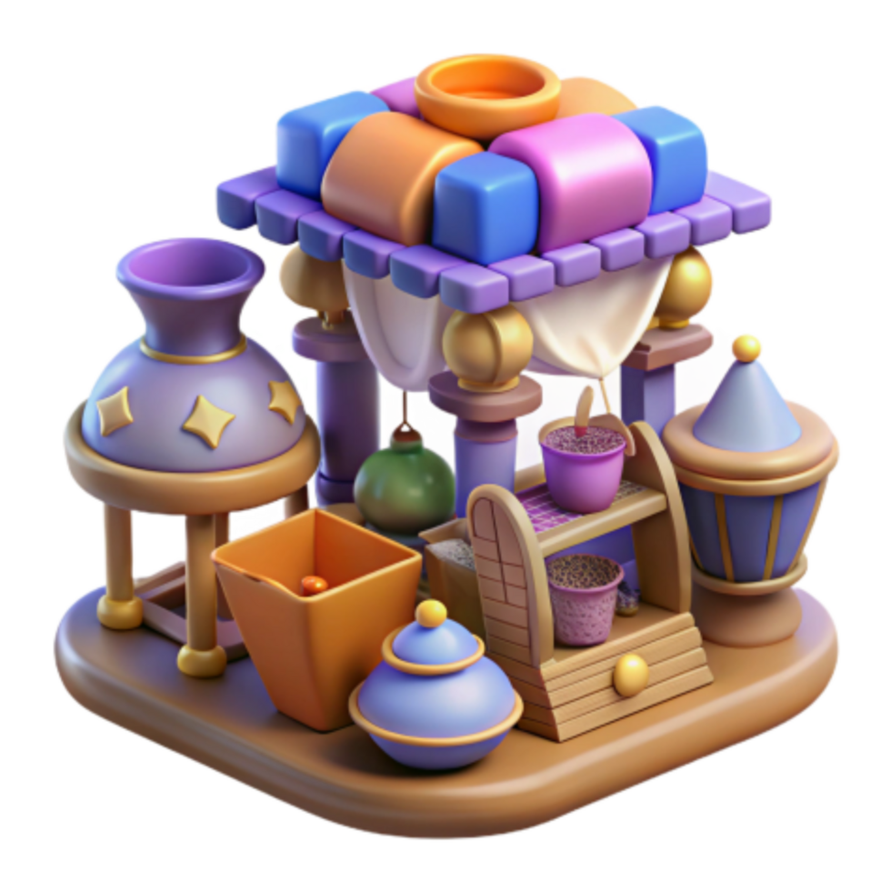 stunning creative 3D Render of Colorful Market Stall with Assorted Goods original png