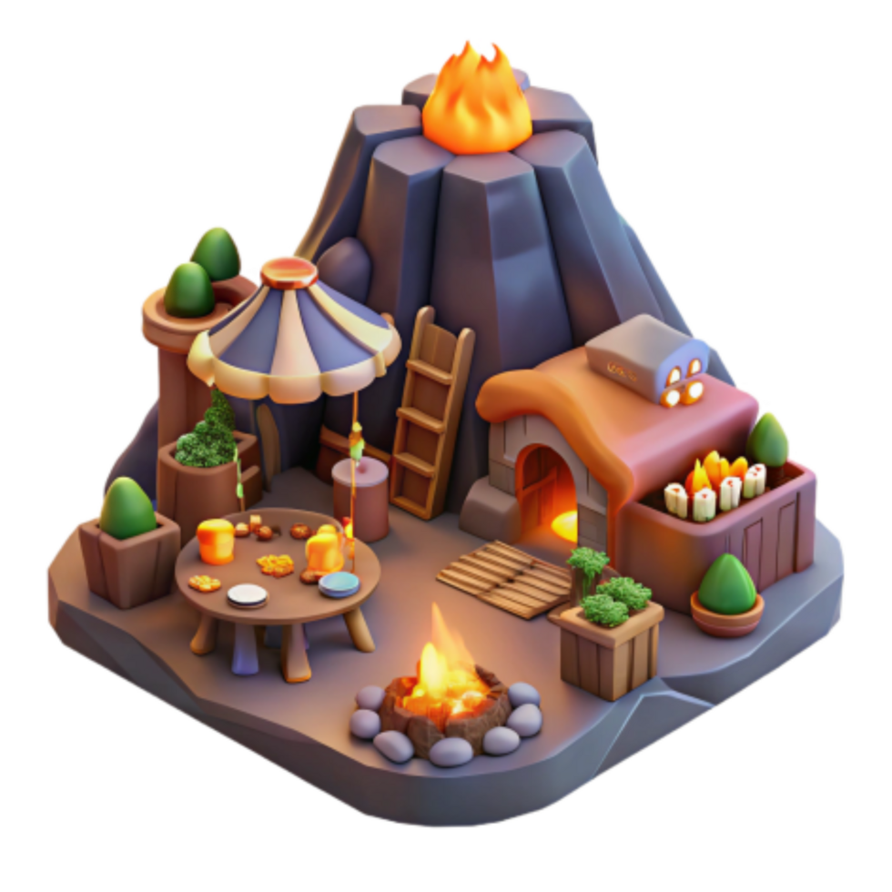 extraordinary abstract Volcanic Campsite 3D Render of Cozy Outdoor Scene genuine png