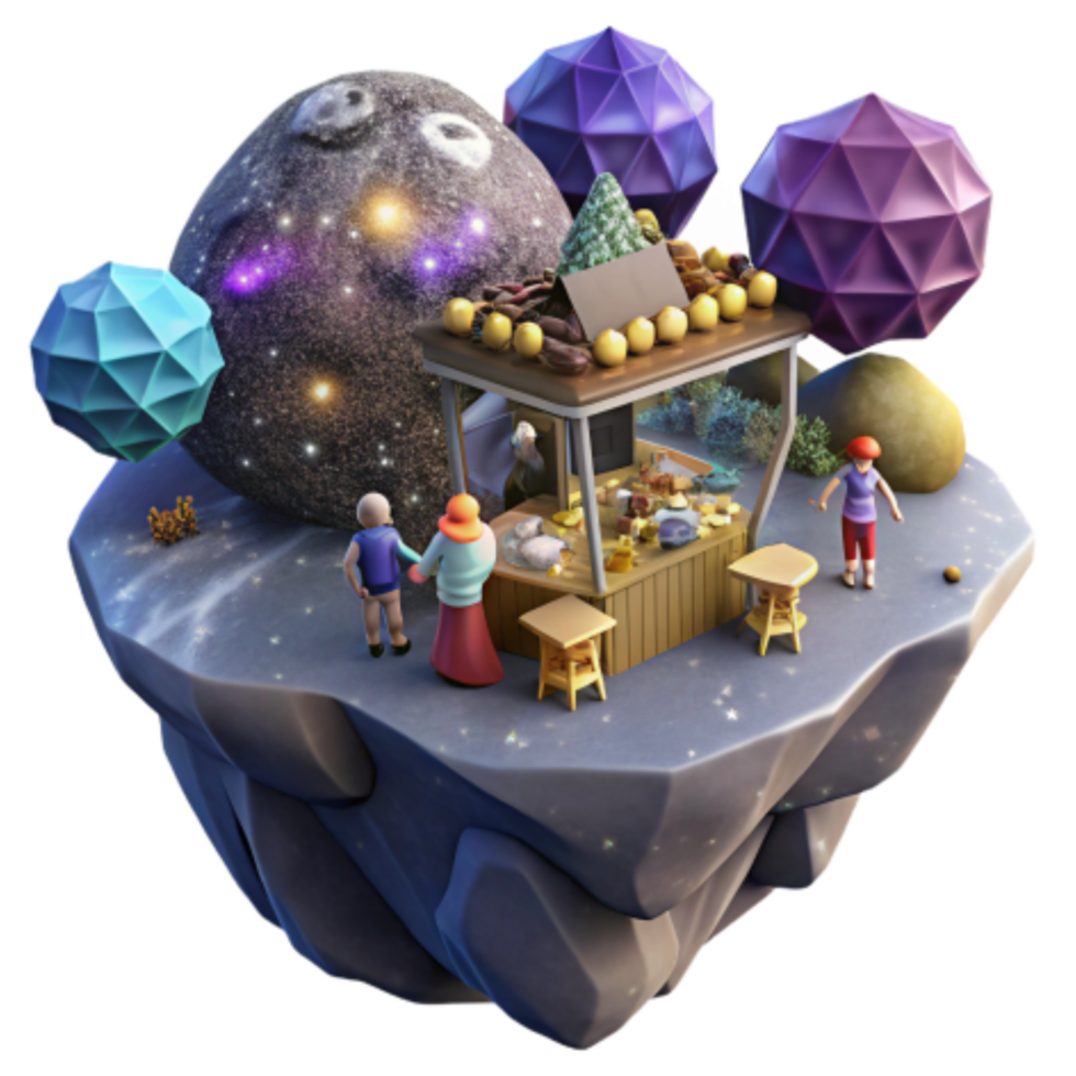 wonderful modern Cosmic Market Fantasy Island Shopping 4K png