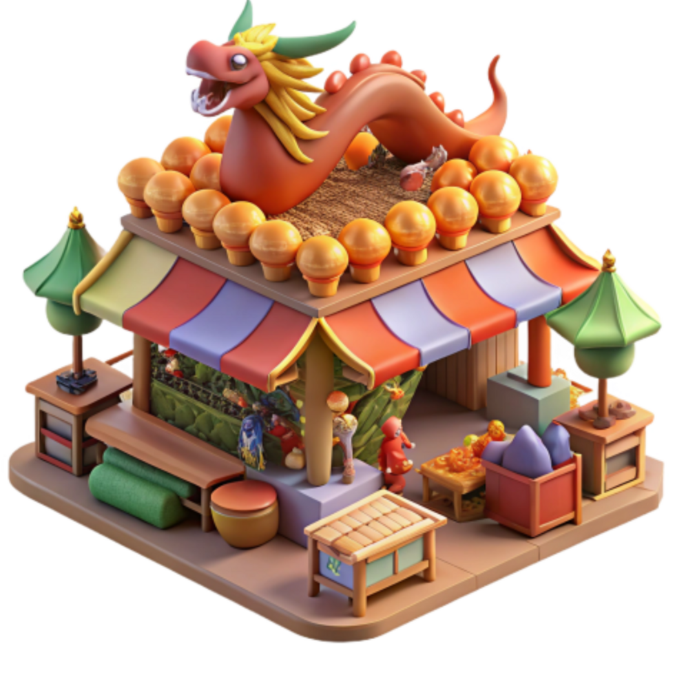 impressive contemporary 3D Render of Asian-Style Market with Dragon Roof 4K png