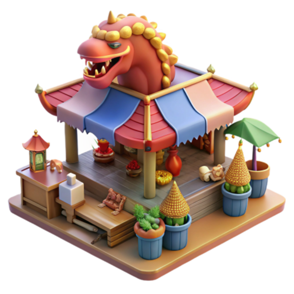 magnificent classic Fantasy Market Stall with Dragon Roof premium png