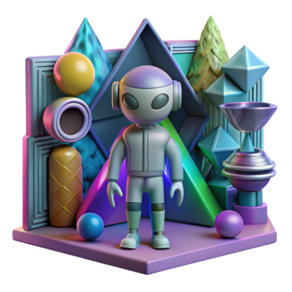 serene classic 3D Robot in Geometric Scene Abstract Art high resolution png