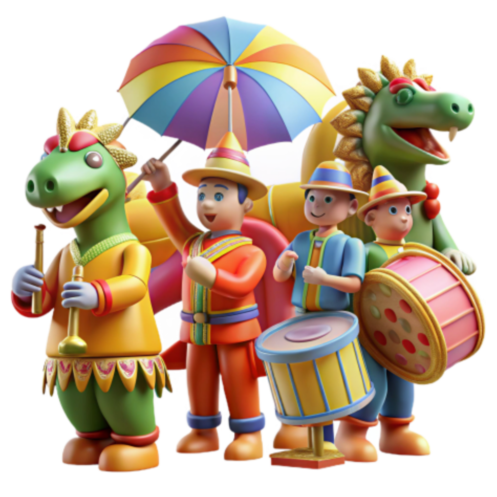 elegant abstract Colorful Parade of Musical Dinosaurs and Musicians authentic png