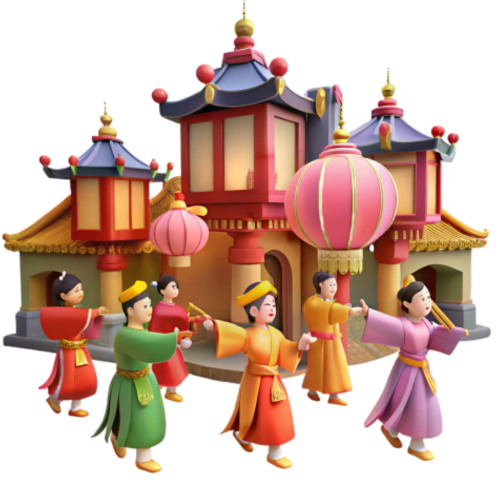 impressive classic Asian Lantern Festival Children in Traditional Costumes original png