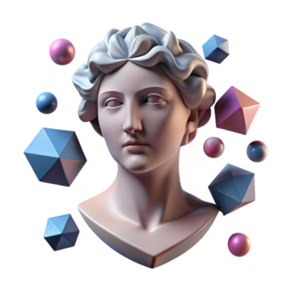 beautiful vintage Classical Bust with Geometric Shapes Digital Art authentic png