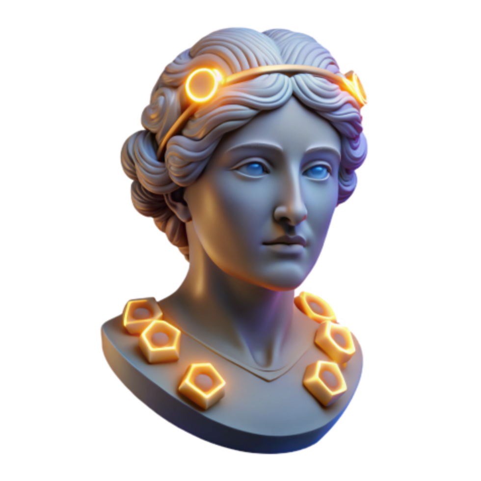 elegant classic Glowing Goddess Digital Sculpture of Classical Bust high resolution png
