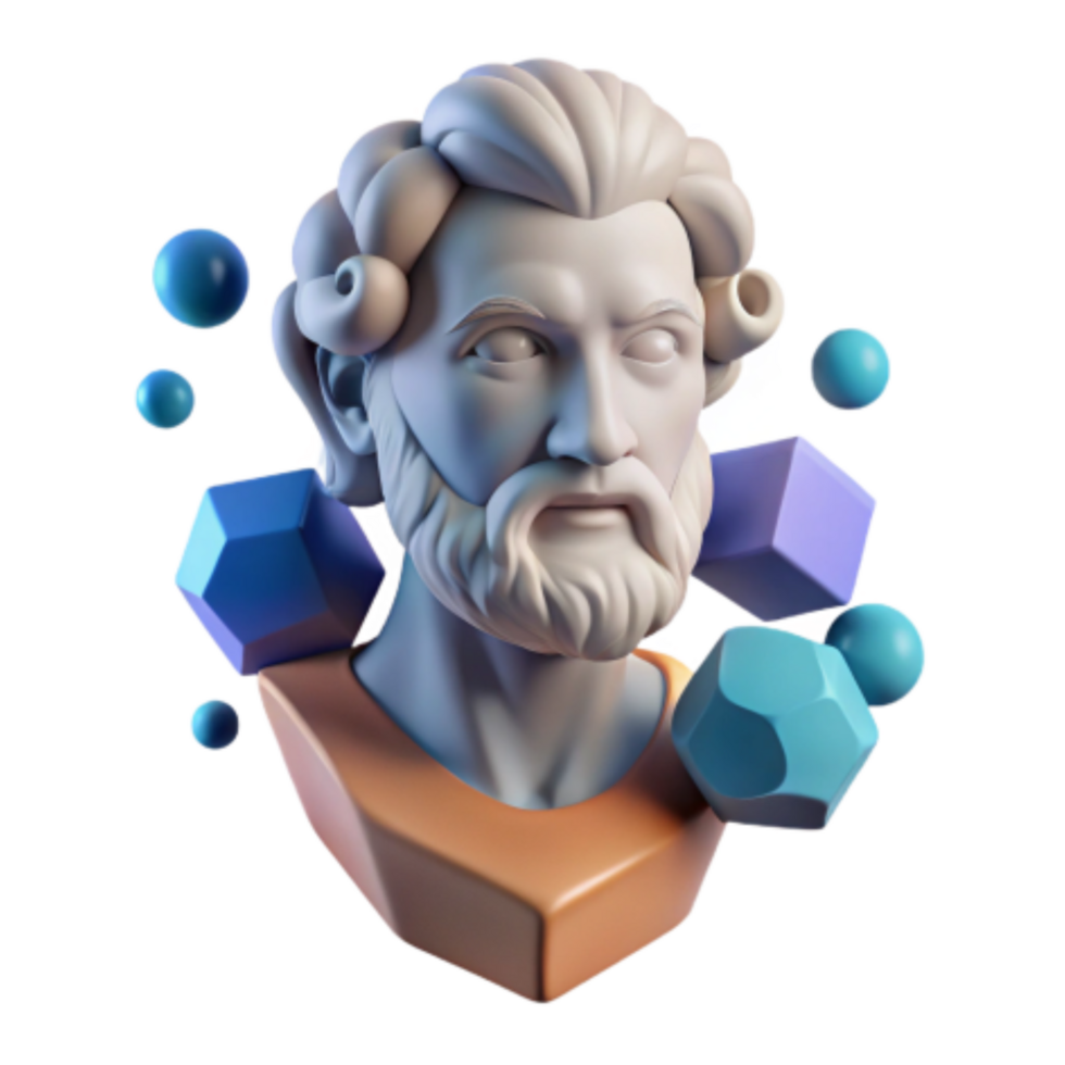 beautiful contemporary 3D Render of Classical Bust with Abstract Shapes authentic png