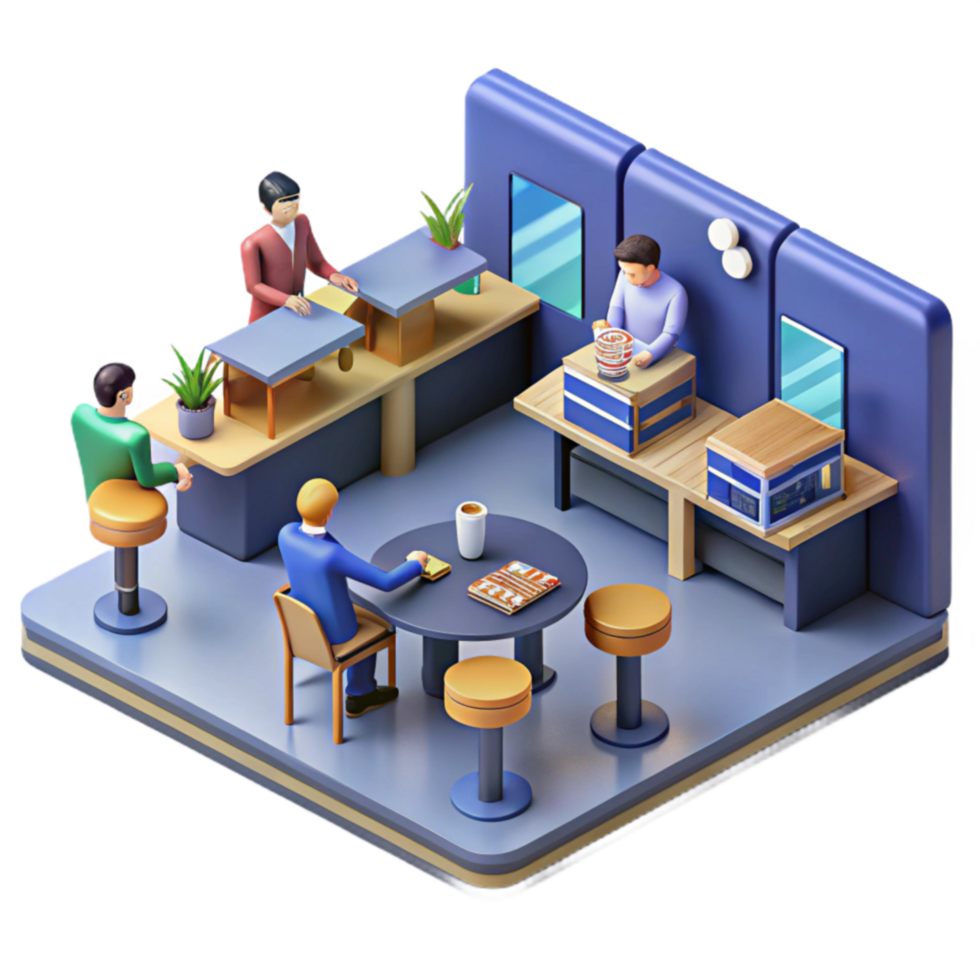 stunning abstract Modern Cafe Interior Design 3D Render of Cozy Space high quality png