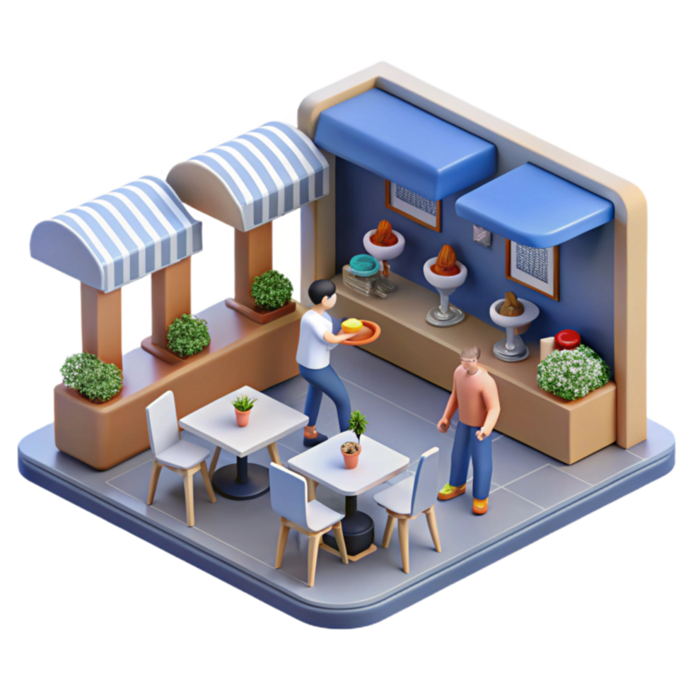 serene modern Outdoor Cafe 3D Render of a Casual Eatery high quality png