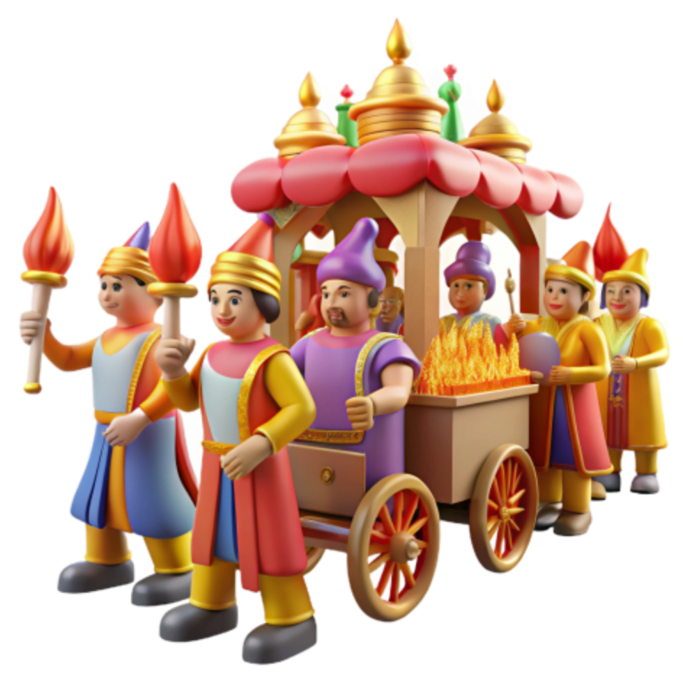 magnificent classic Festive Procession Colorful Cart with Royal Figures and Torches premium png