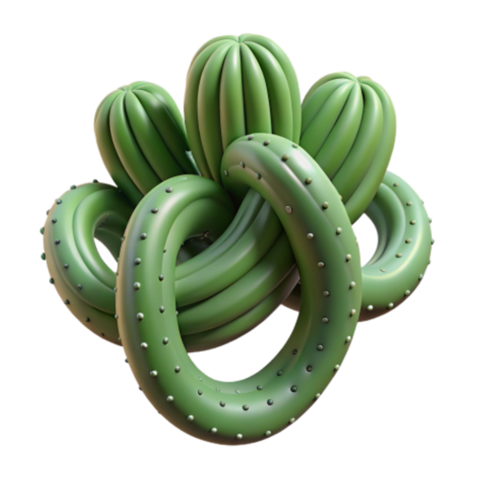 stunning artistic Abstract Cactus Knot 3D Render of Twisted Green Plant high resolution png