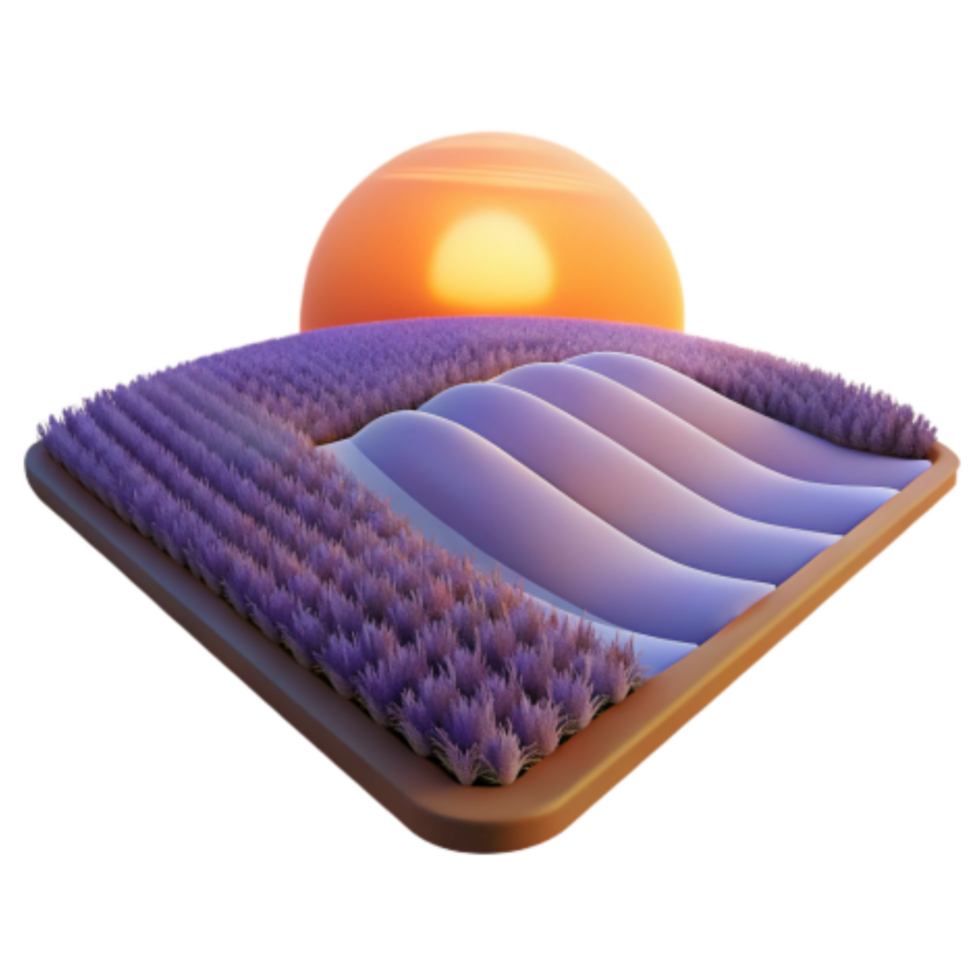 extraordinary artistic Sunset Lavender Field Serene Rolling Hills Landscape high quality png