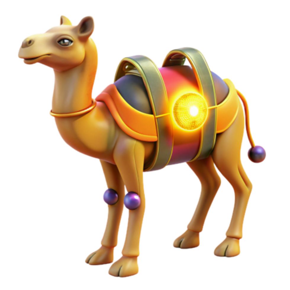 serene creative Glowing Camel 3D Render of a Futuristic Camel original png
