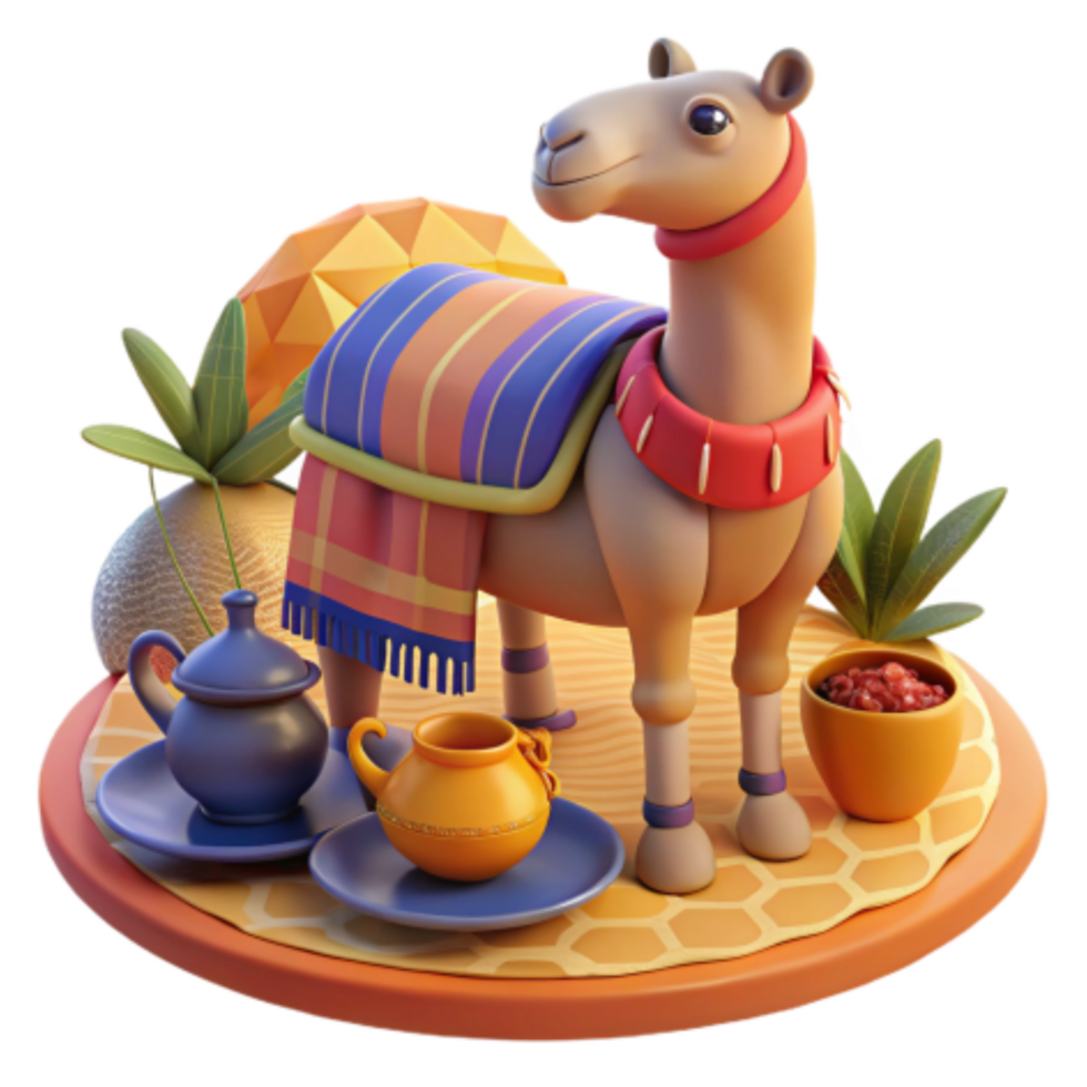 stunning vintage Desert Camel with Tea and Sweets high quality png