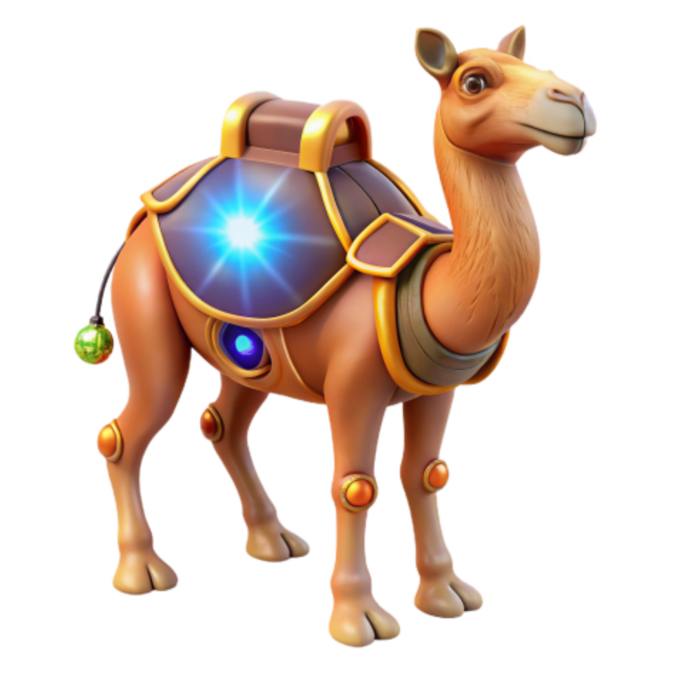 beautiful vintage Glowing Camel Fantasy Creature with Saddle high resolution png