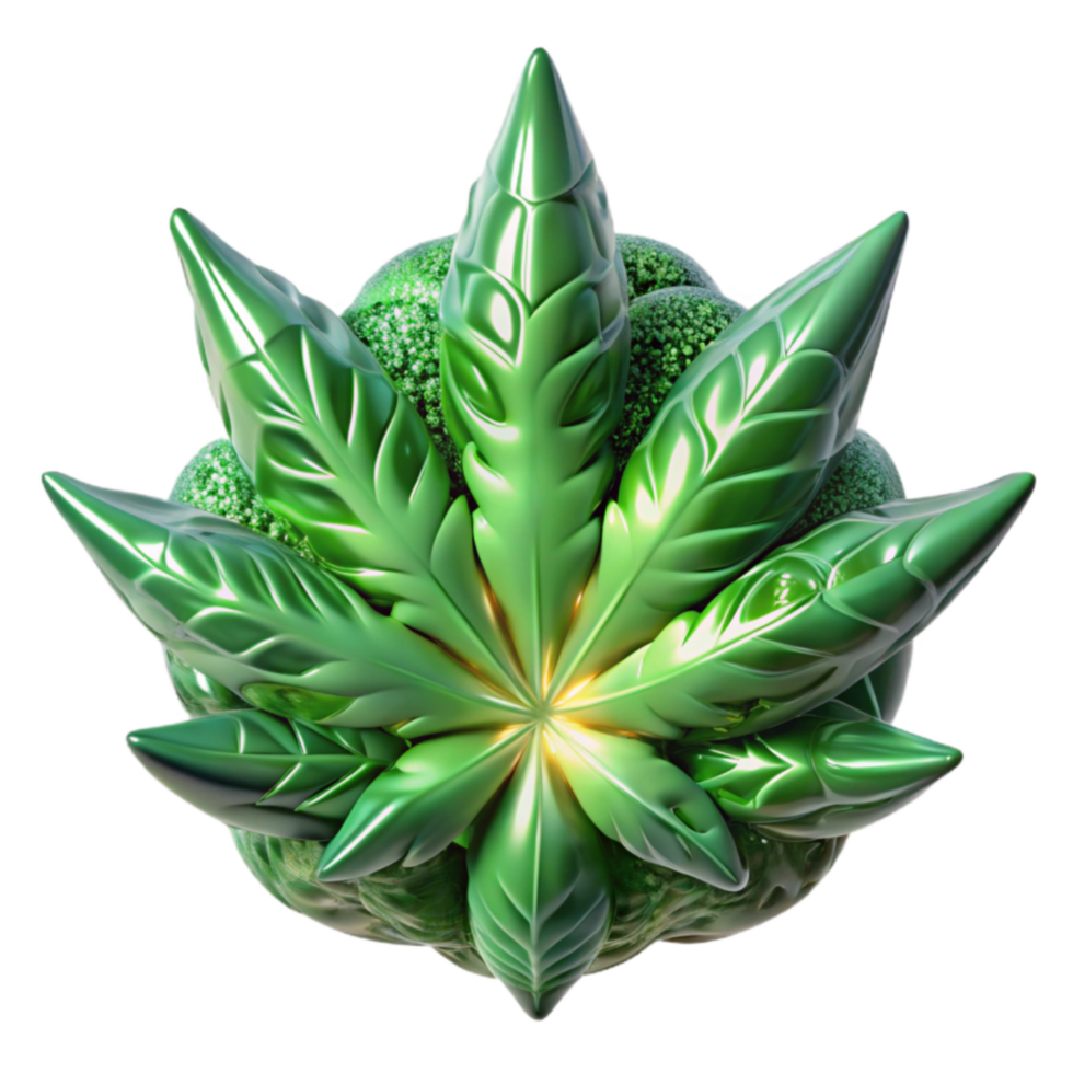 extraordinary minimalist Cannabis Leaf 3D Render of Glossy Green Marijuana Plant exclusive png