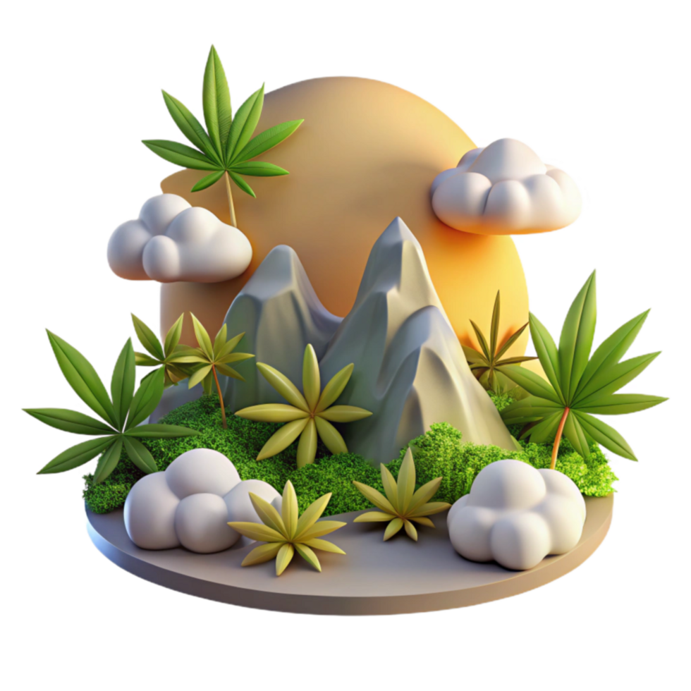 dramatic vintage Serene Mountain Landscape with Cannabis Plants 4K png