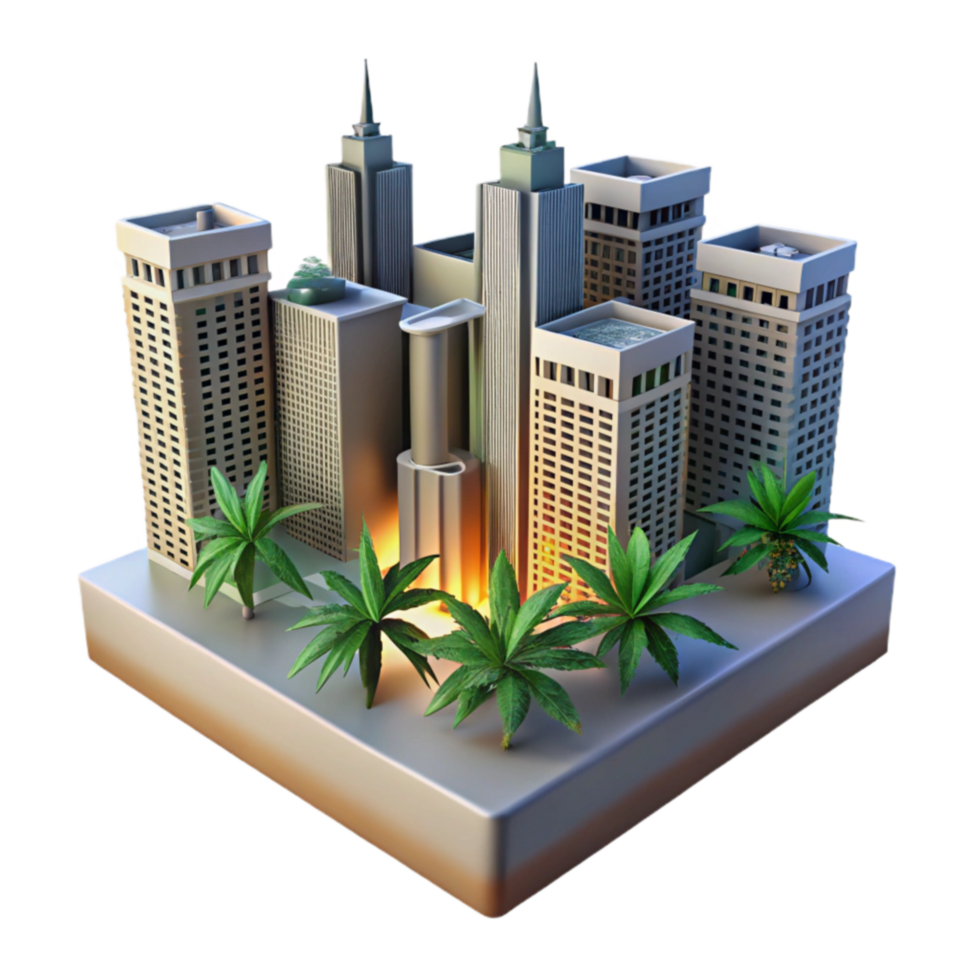 magnificent vintage Urban Oasis Skyscrapers Palms authentic png