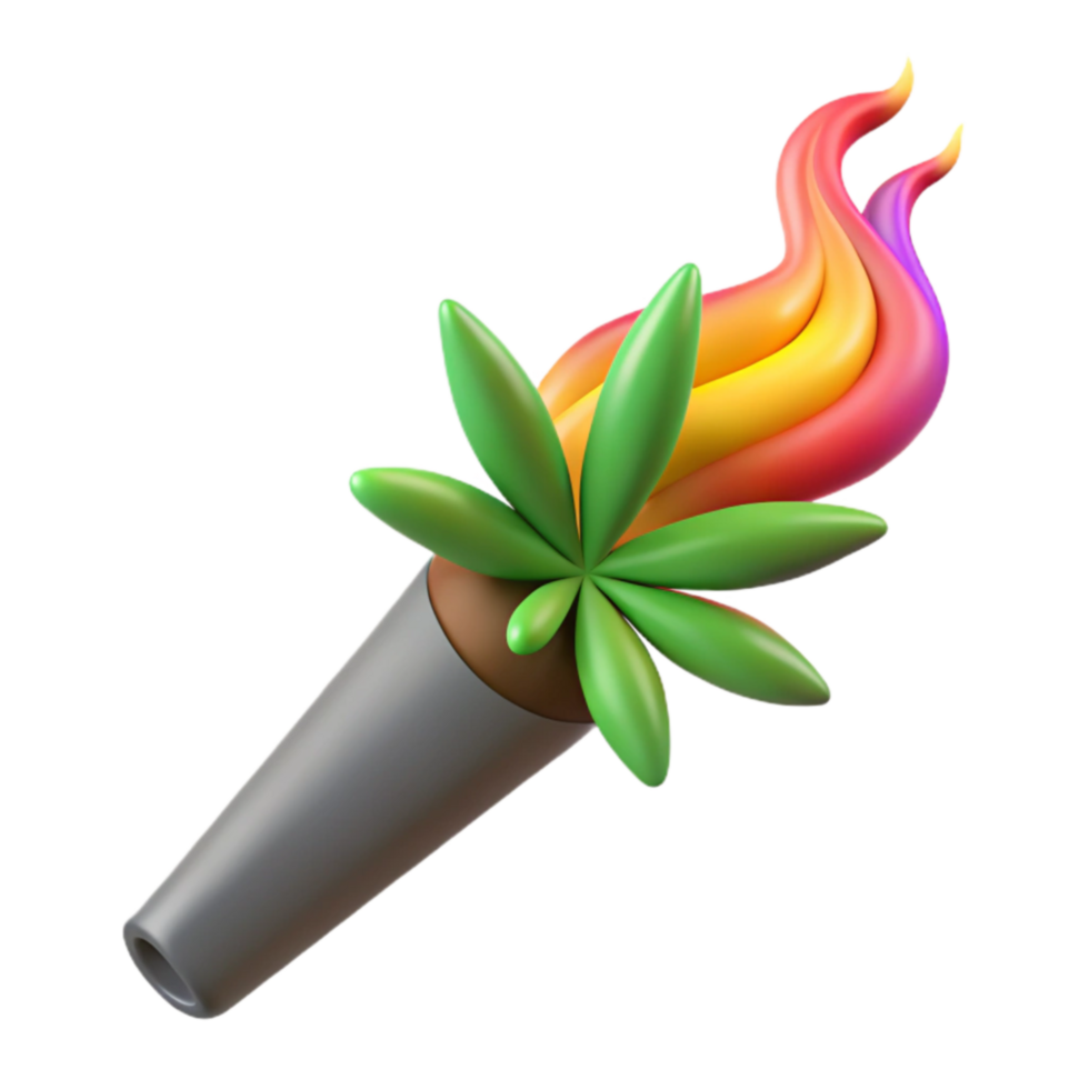 extraordinary traditional Cannabis Torch 3D Render of Marijuana Leaf with Rainbow Flame premium png